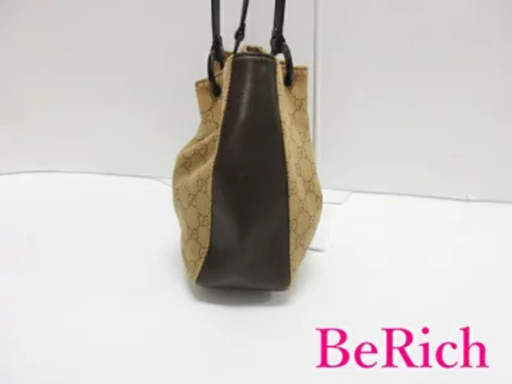 Gucci Leather Handbag GG Brown Tote Bag Canvas Brown